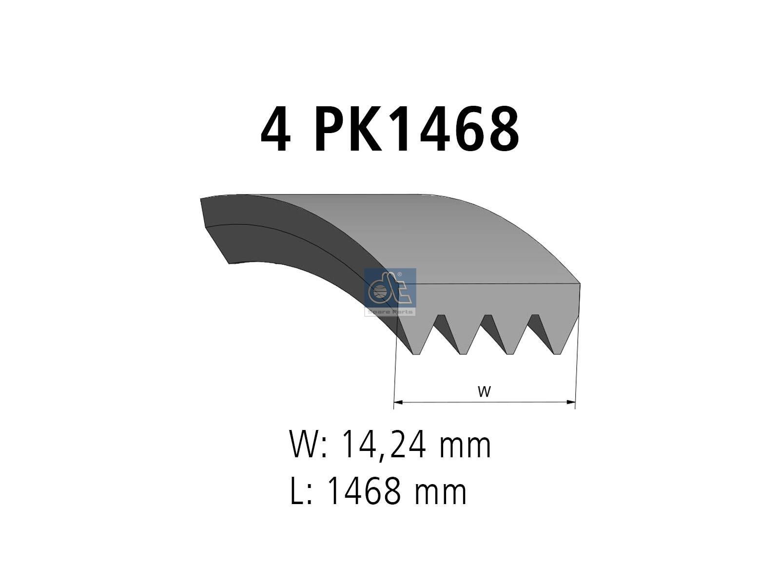 DT Spare Parts 3.34353 Multiribbed belt, 4 PK, L: 1468 mm, W: 14.2 mm, 4PK1468