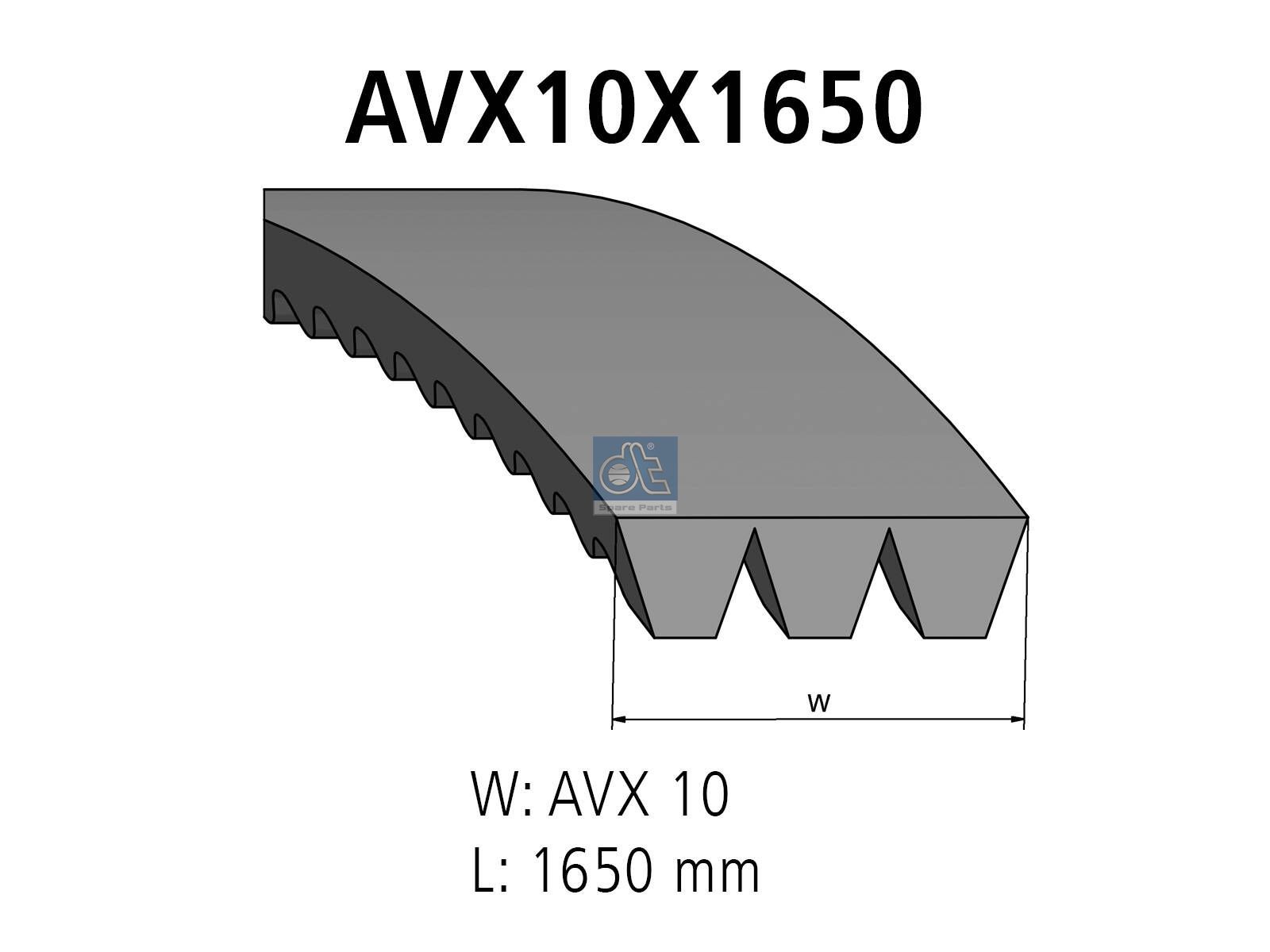 DT Spare Parts 3.34438 Banded v-belts, L: 1650 mm, W: 10 mm, AVX10X1650, 3 belts