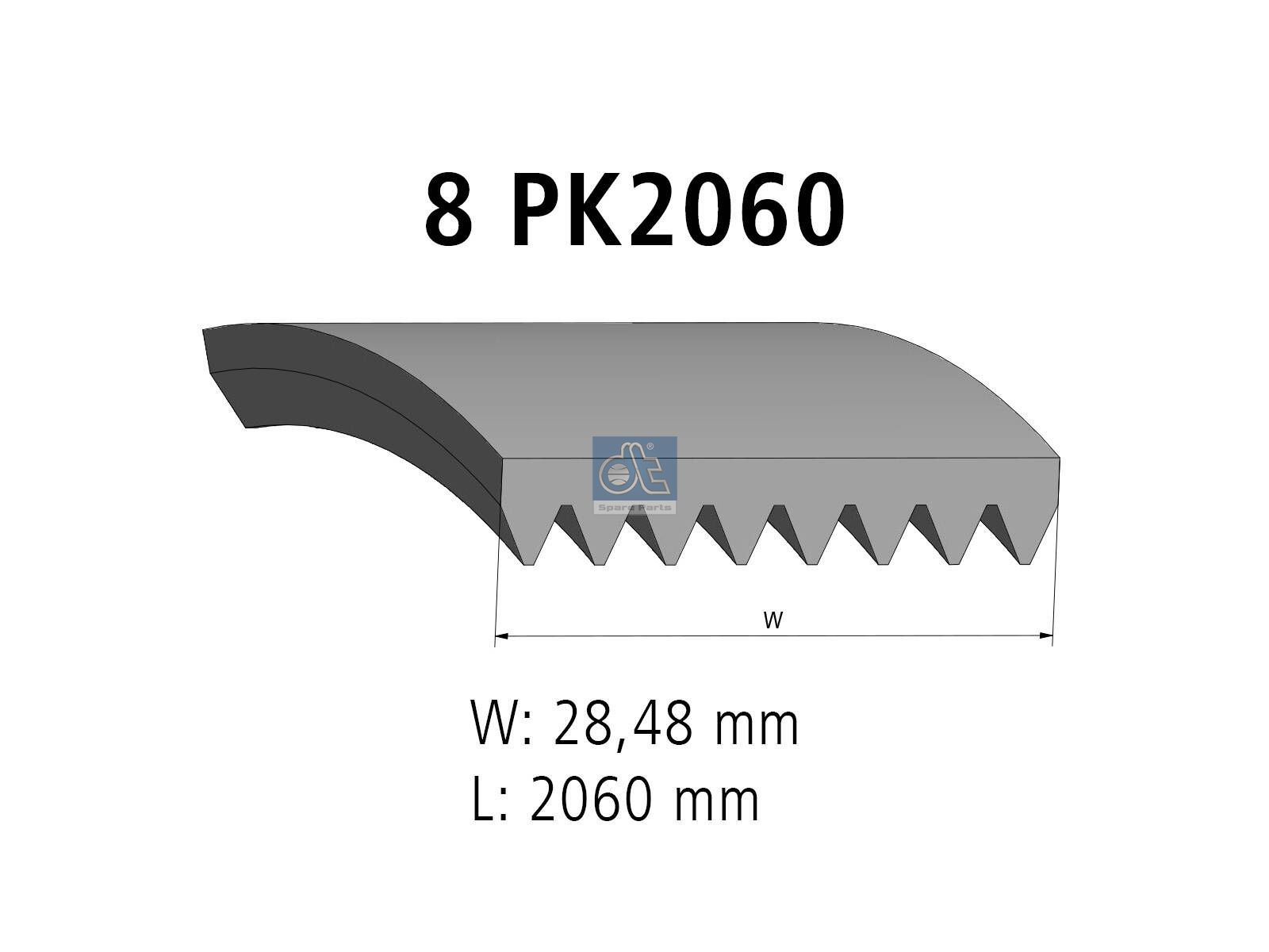 DT Spare Parts 4.80722 Multiribbed belt, 8 PK, L: 2060 mm, W: 28.5 mm, 8PK2060