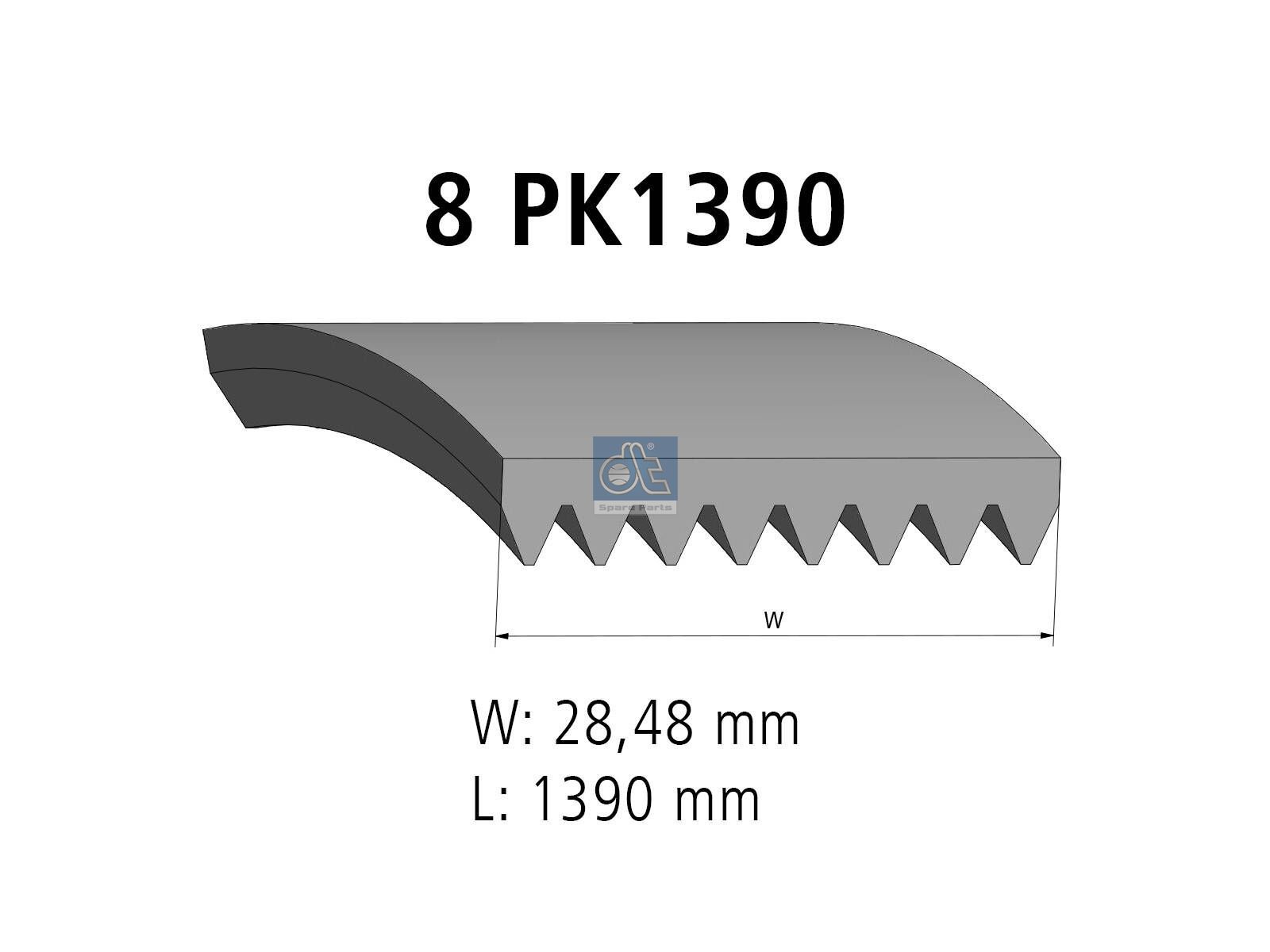 DT Spare Parts 4.80752 Multiribbed belt, 8 PK, L: 1390 mm, W: 28.5 mm, 8PK1390