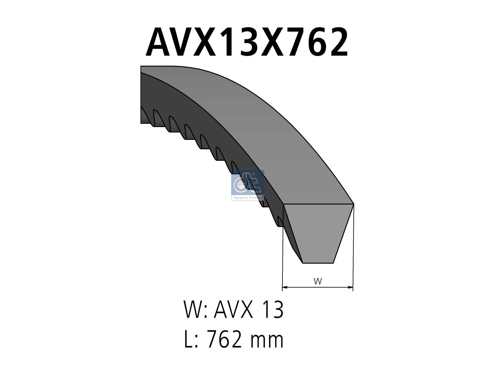 DT Spare Parts 4.81170 V-belt, L: 762 mm, W: 13 mm, AVX13X762