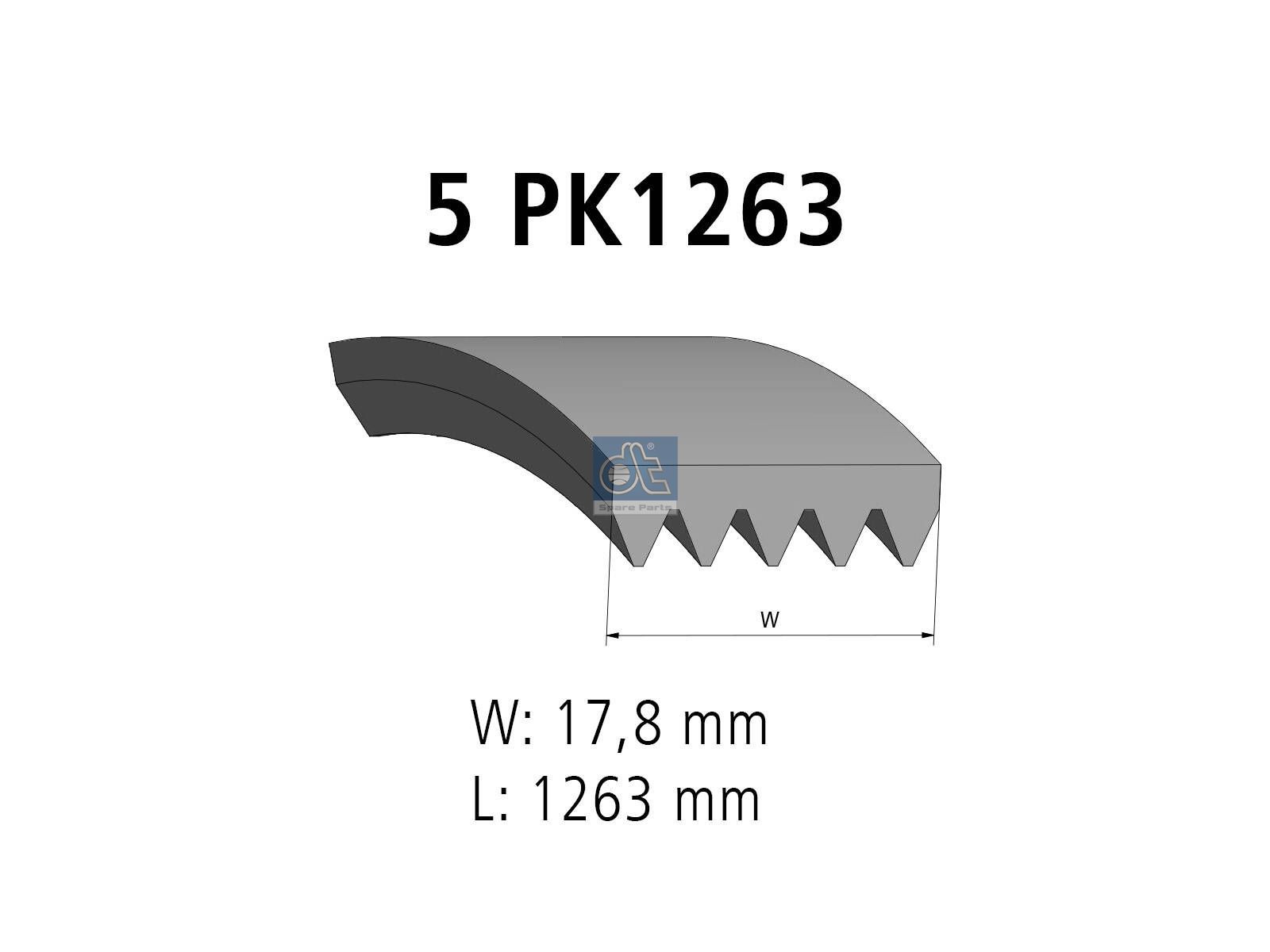 DT Spare Parts 4.81368 Multiribbed belt, 5 PK, L: 1263 mm, W: 17.8 mm, 5PK1263