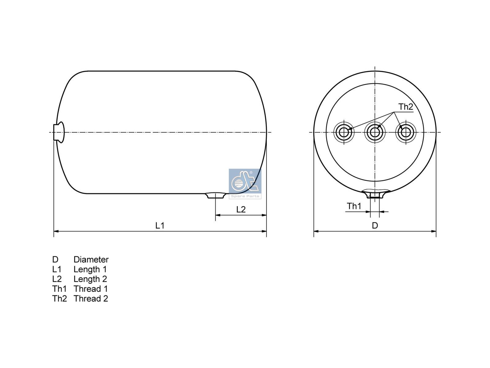 DT Spare Parts 4.66426 Air tank, 25 l, D: 246 mm, M22 x 1,5, L: 605 mm, 15.5 bar