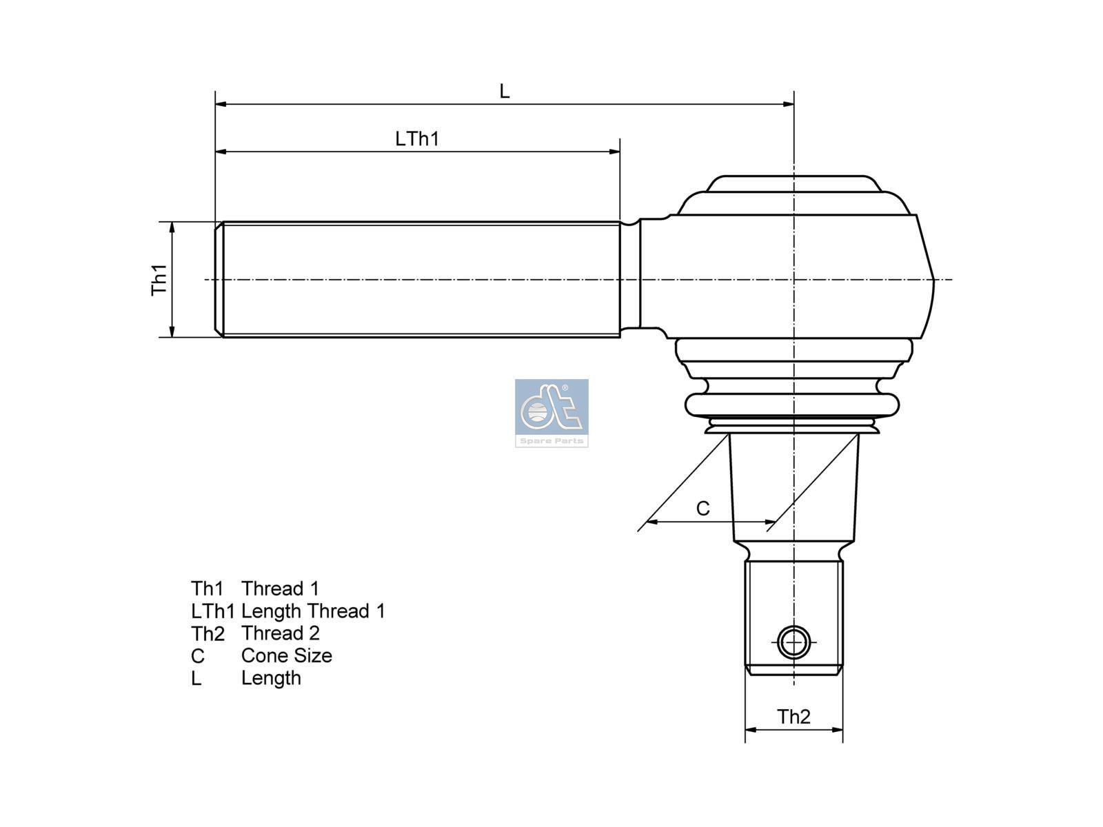 DT Spare Parts 3.63116 Ball joint, right hand thread, C: 26 mm, M30 x 1,5R, LTh1: 141 mm, M20 x 1,5, L: 150 mm