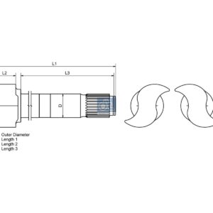 DT Spare Parts 4.65177 Brake camshaft, right, D: 42 mm, L1: 599 mm, L2: 39.5 mm, L3: 546 mm, 26 teeth
