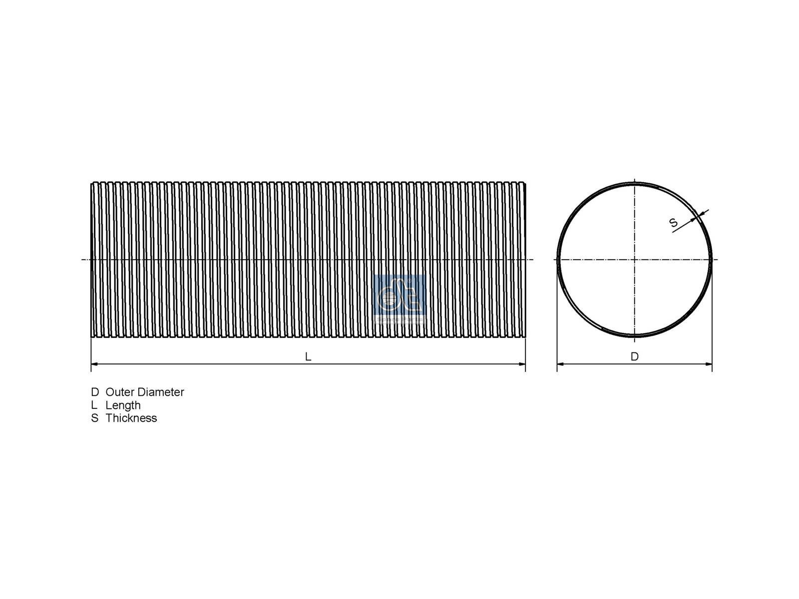 DT Spare Parts 3.25055 Flexible pipe, d: 101 mm, D: 105 mm, L: 330 mm, S: 2 mm