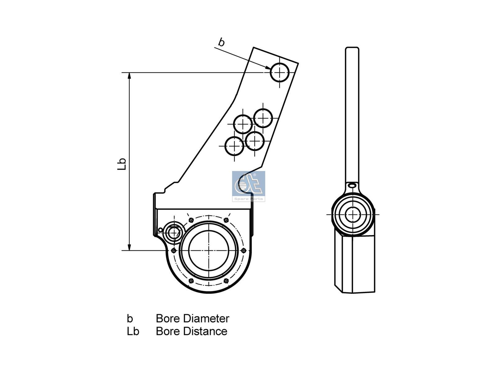 DT Spare Parts 10.23023 Slack adjuster, automatic, SAE 1 1/2'' 10, 5 bores, b: 14 mm, Lb1: 115 mm, Lb2: 127 mm, Lb3: 140 mm, Lb4: 153 mm, Lb5: 205 mm, 10 teeth