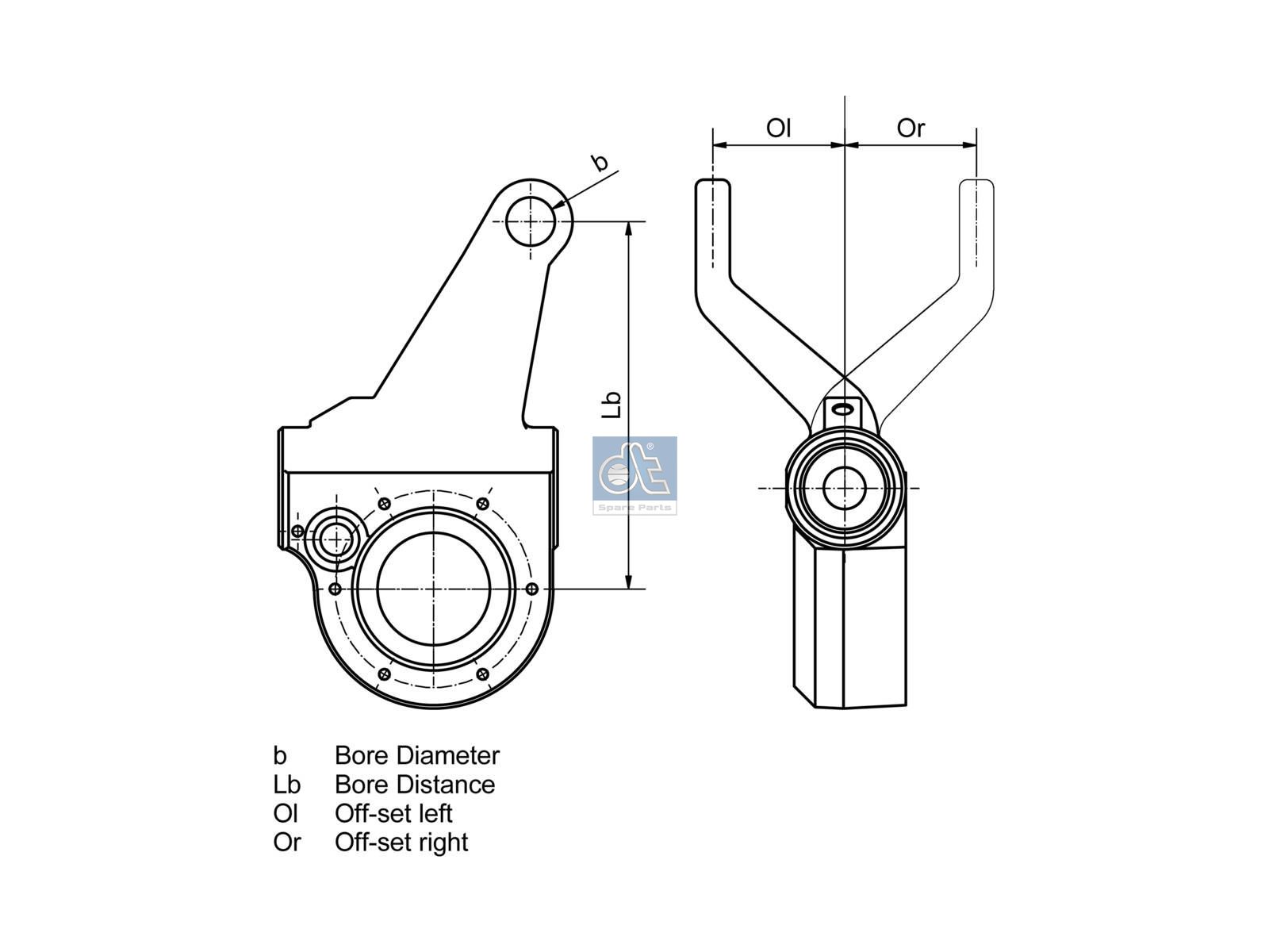 DT Spare Parts 1.18107 Slack adjuster, manual, left, SAE 1 1/2'' 10, b: 16 mm, Lb: 165 mm, Ol: 50 mm, 10 teeth
