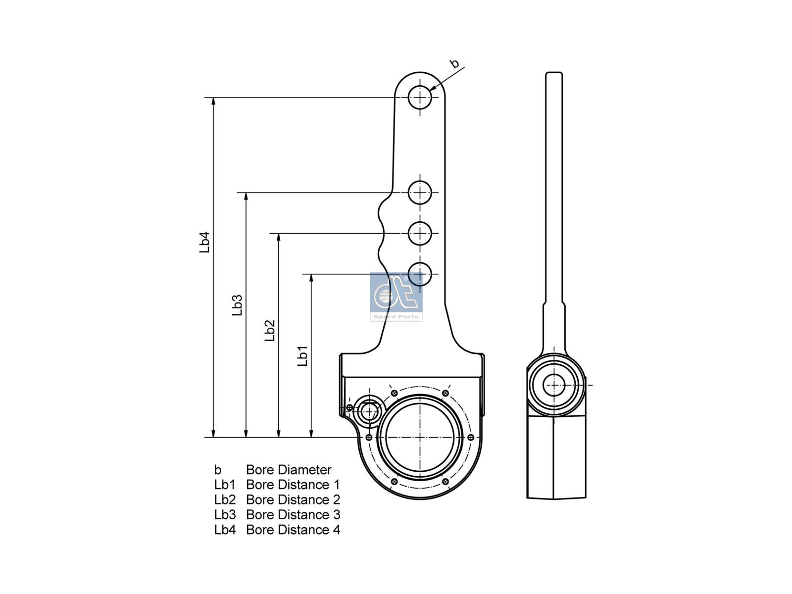 DT Spare Parts 10.23025 Slack adjuster, manual, SAE 1 1/2'' 10, 4 bores, b: 14 mm, Lb1: 127 mm, Lb2: 152 mm, Lb3: 178 mm, Lb4: 203 mm, 10 teeth