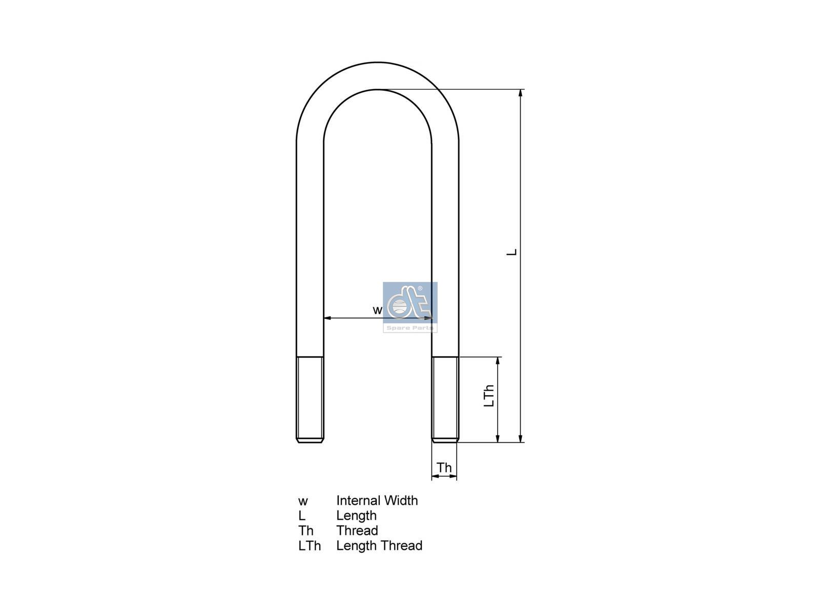 DT Spare Parts 4.40501 U-bolt, M14 x 1,5, LTh: 35 mm, L: 150 mm, w: 75 mm, 10.9