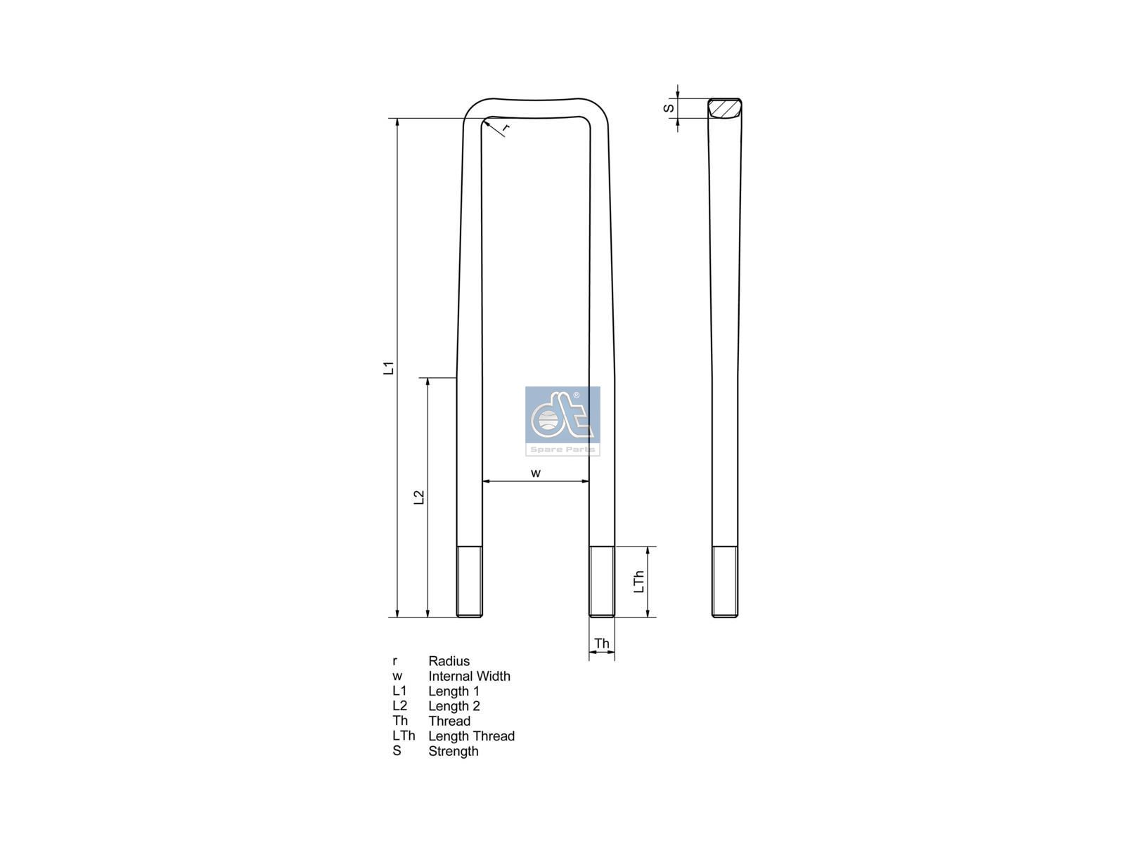 DT Spare Parts 2.62560 U-bolt, M24 x 3, LTh: 70 mm, L: 400 mm, w: 92 mm