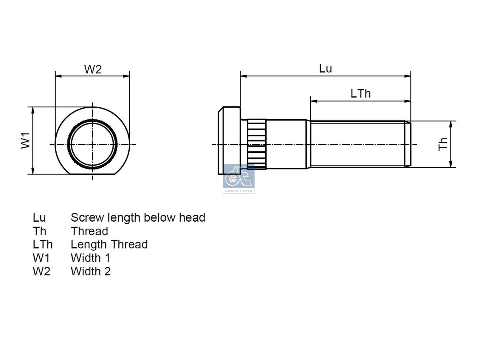 DT Spare Parts 4.40227 Wheel bolt, M18 x 1,5, Lu: 75 mm, L: 83 mm, 10.9