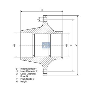 DT Spare Parts 10.10435 Wheel hub, without bearings, d1: 120 mm, d2: 150 mm, D: 380 mm, 10 bores, b: 22 mm, P: 335 mm, M135 x 2, H: 187 mm