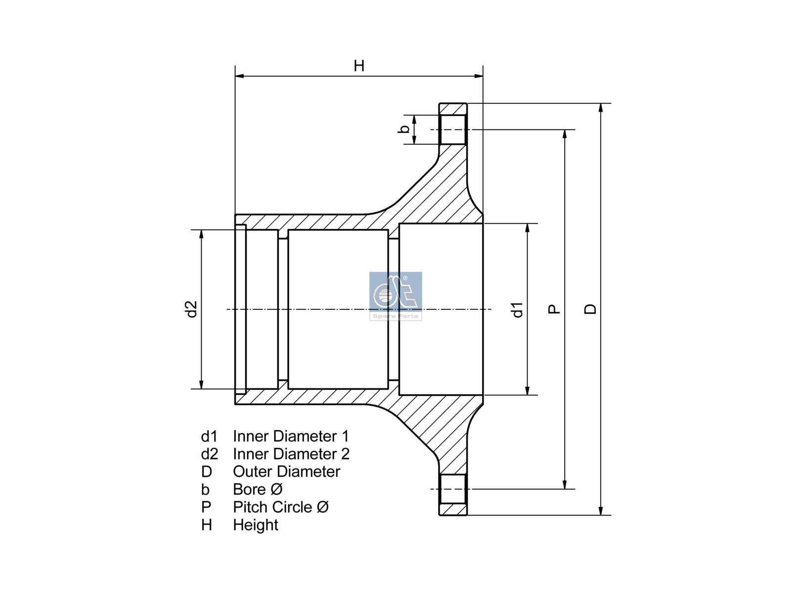 DT Spare Parts 1.17301 Wheel hub, without bearings, d1: 127.3 mm, d2: 127 mm, D: 375 mm, 10 bores, b: 22.3 mm, H: 132 mm
