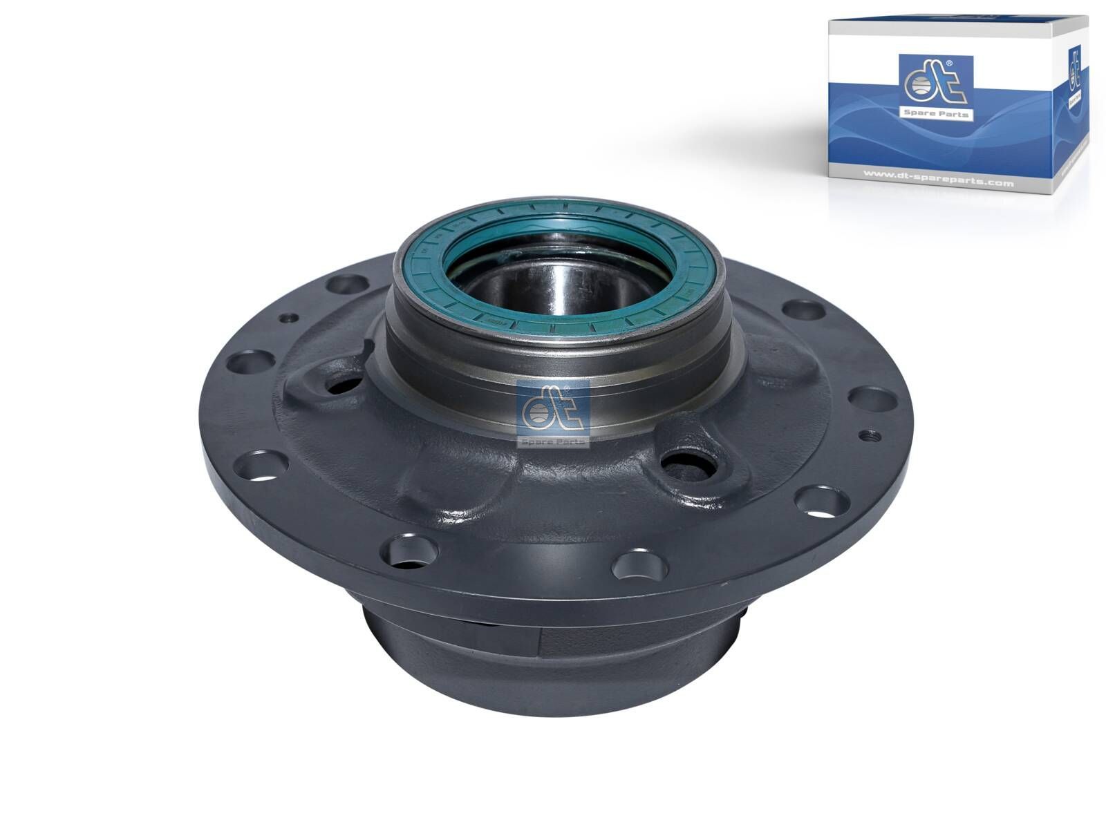 DT Spare Parts 6.54150 Wheel hub, with bearing, d1: 160 mm, d2: 140 mm, D: 376 mm, 10 bores, b: 25 mm, H: 216 mm