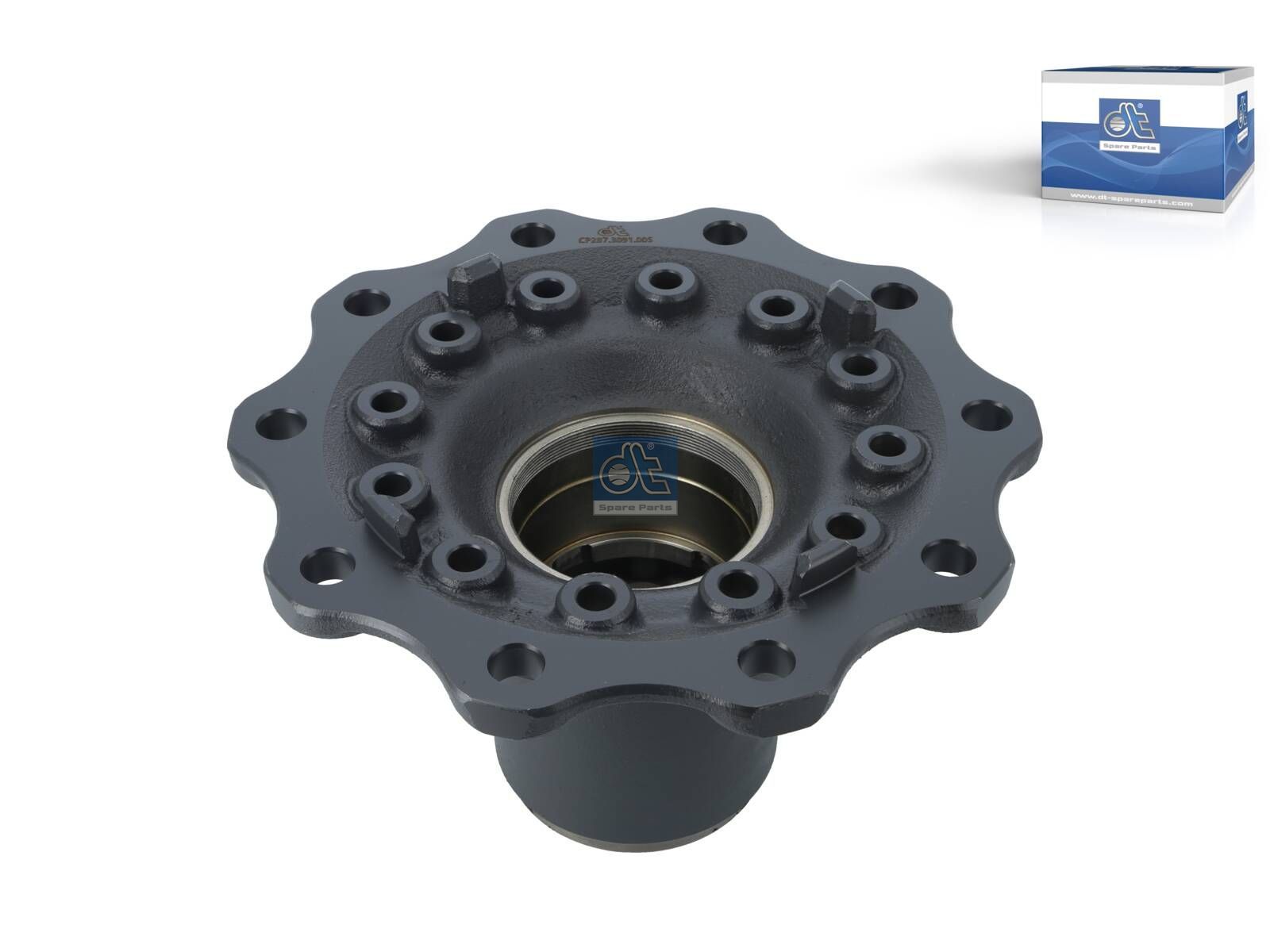 DT Spare Parts 7.32005 Wheel hub, without bearings, d1: 120 mm, d2: 130 mm, D: 383 mm, 10 bores, b: 22 mm, H: 189 mm