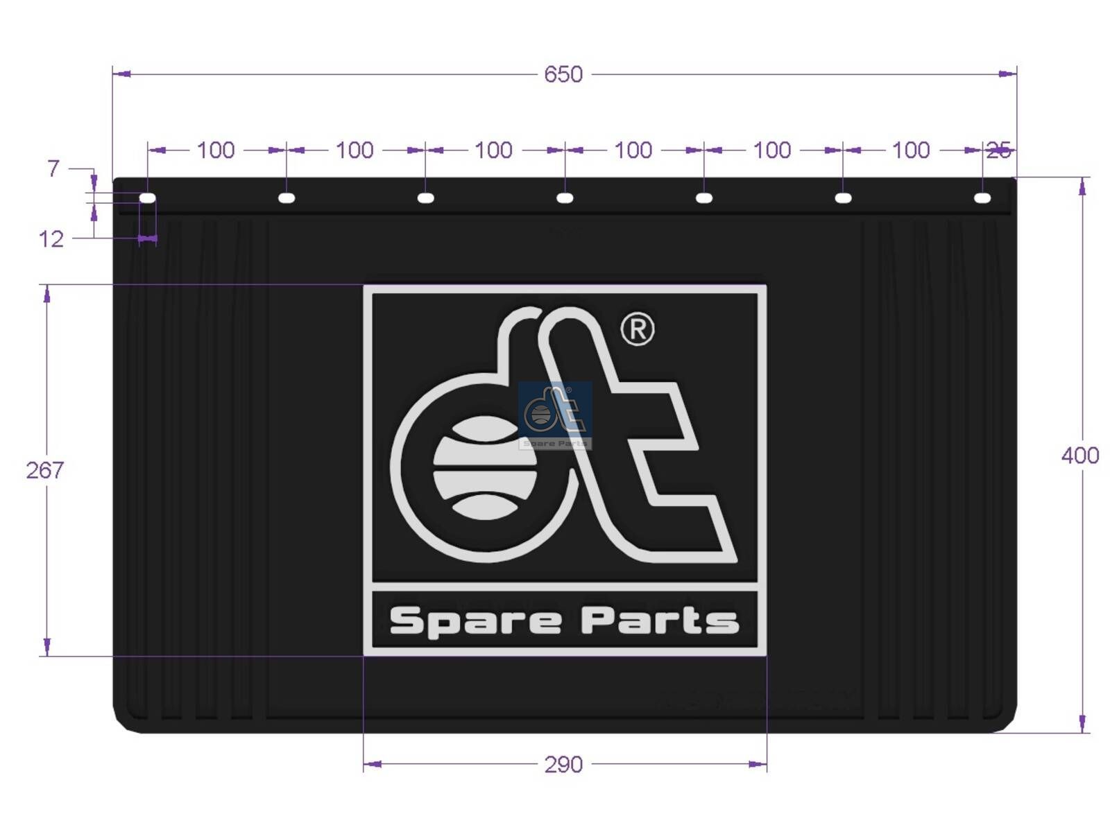 DT Spare Parts 9.55100 Splash guard kit, with mounting kit, 7 bores, b1: 7 mm, b2: 12 mm, Lb: 100 mm, L: 650 mm, W: 400 mm