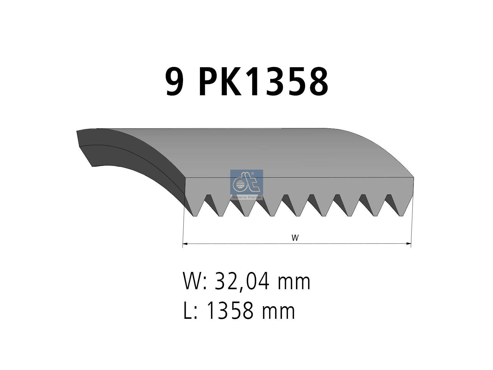 DT Spare Parts 5.41590 Multiribbed belt, 9 PK, L: 1358 mm, W: 32 mm, 9PK1358