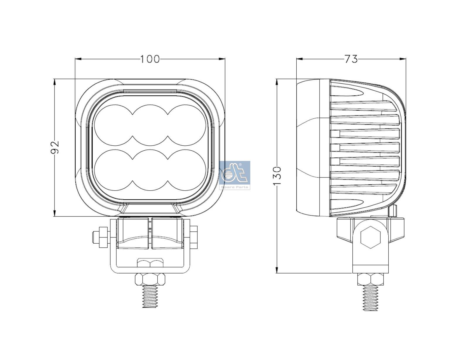 DT Spare Parts 9.69035 Work lamp, LED, W: 100 mm, H1: 92 mm, H2: 130 mm, T: 73 mm