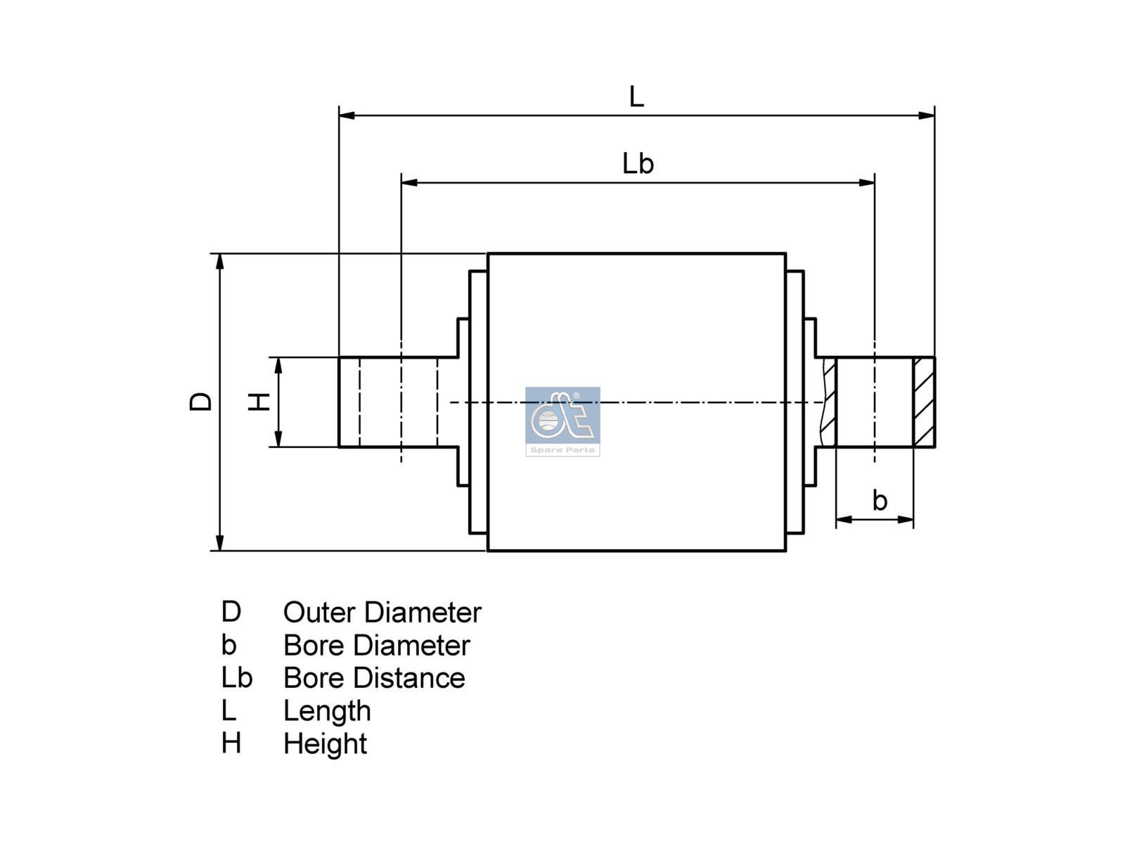 DT Spare Parts 7.91051 Repair kit, reaction rod, D: 67 mm, b: 19 mm, Lb: 130 mm, L: 167 mm, H: 24 mm