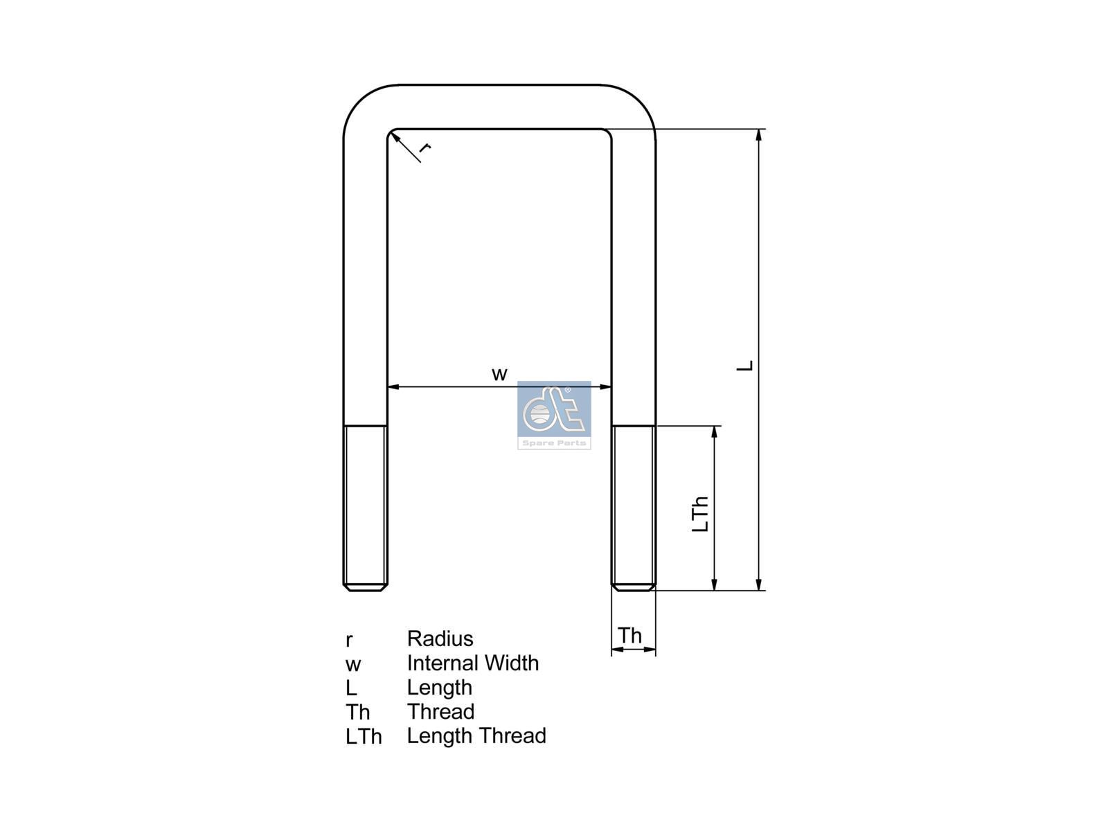 DT Spare Parts 7.11030 U-bolt, r: 12.5 mm, M20 x 1,5, LTh: 58 mm, L: 240 mm, w: 91 mm